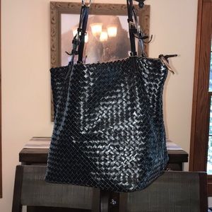 Aqua Madonna black leather Basket weave pattern